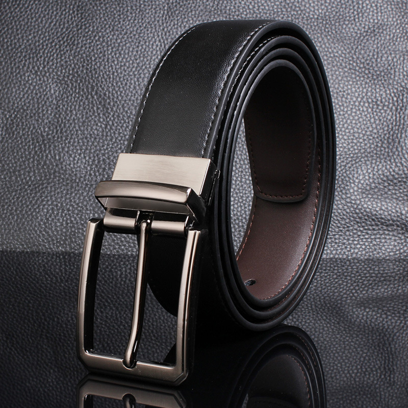 Factory Wholesale Men's Leather Belt Cowhide Rotating Pin Buckle Casual Men's Belt Men's Classic Double-Sided Pant Belt