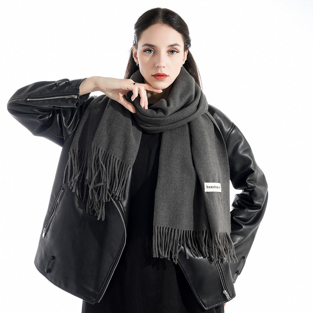 Exclusive for Cross-Border New Products in Stock Pure Color Cashmere Scarf Thickened Warm Long Fringe Couple Scarf Shawl Dual-Use