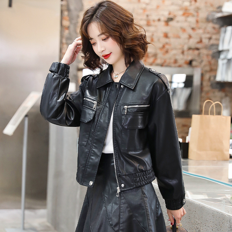 2022秋冬装新款时尚小真皮皮衣女短款机车绵羊皮修身高腰外套夹克