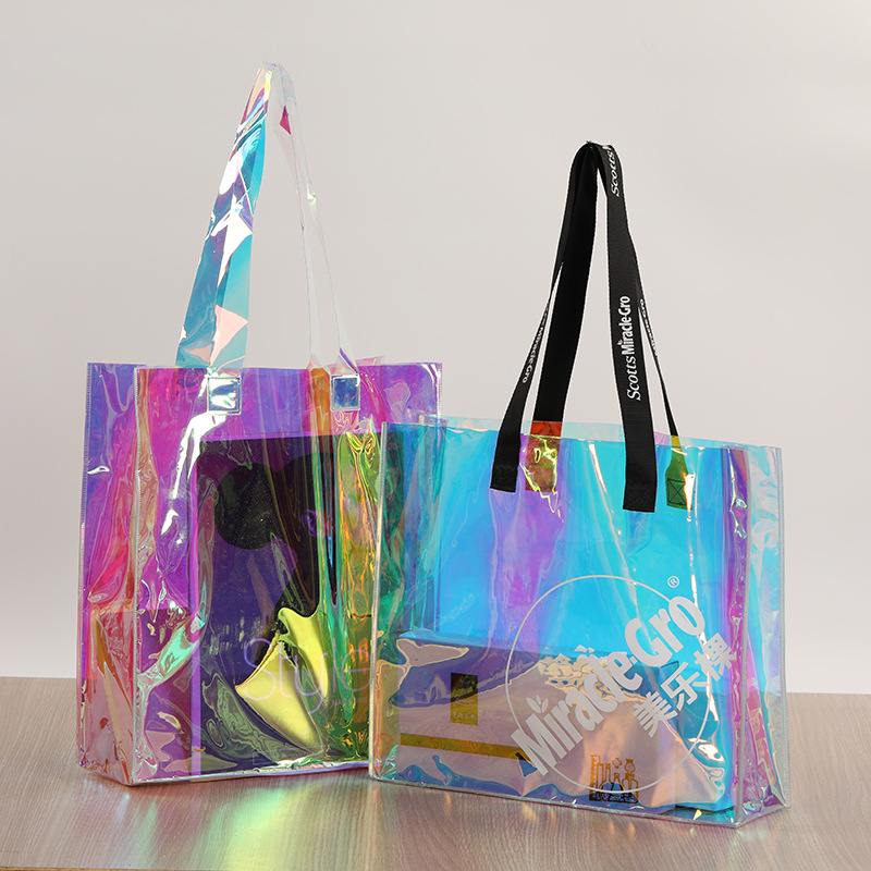 Spot Laser Gift Pvc Handbag Tpu Magic Color Handbag Transparent Shopping Clothes Packaging