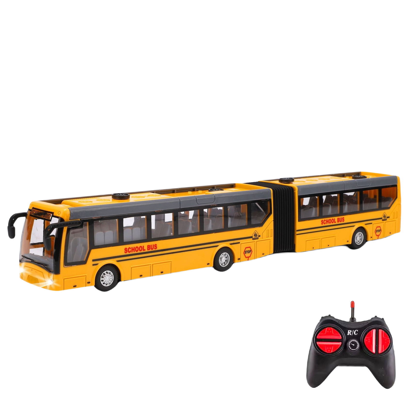 新款1:30四通双节校巴电车玩具带灯光儿童遥控巴士3.