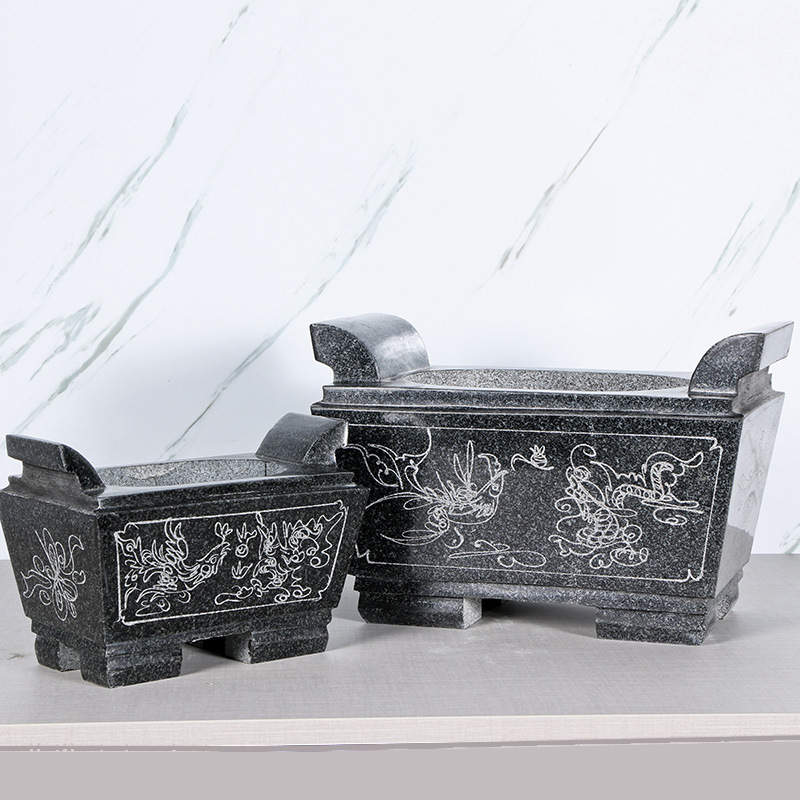 石雕天然石头香炉吉祥如意青石长寺庙祭祀香炉墓地香炉莲花刻字