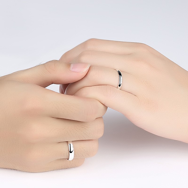 999银情侣戒指男女光面对戒足银开口一对指环简约时尚生日礼物