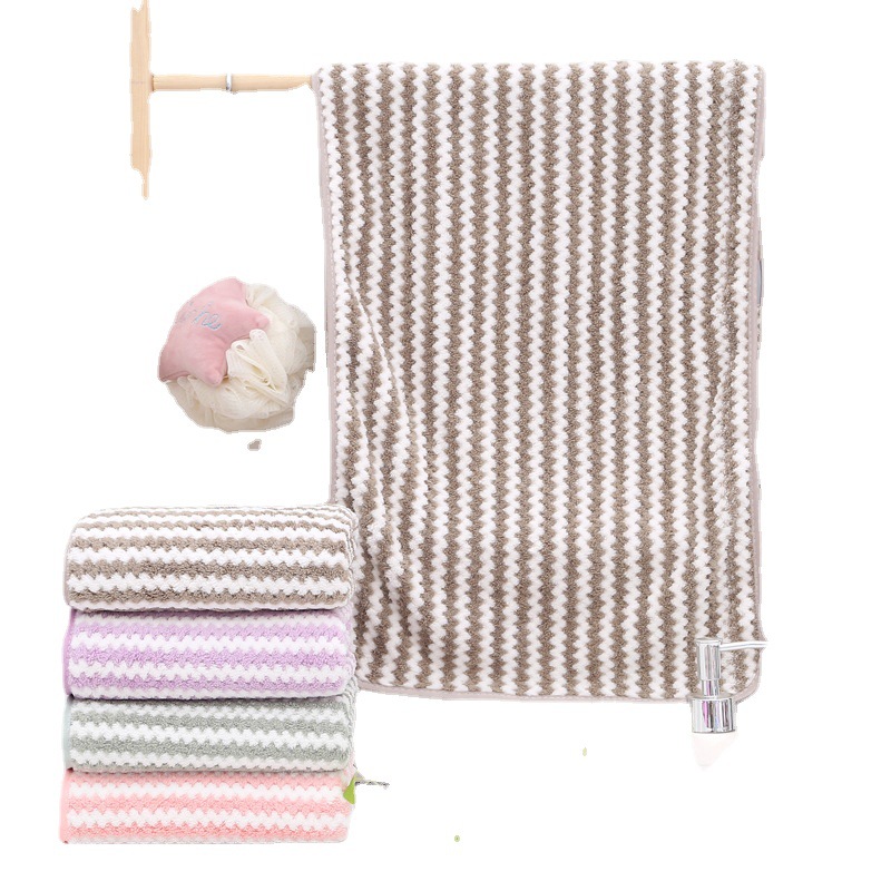 Towel Coral Fleece High Density Warp Knitted Towel Foreign Trade Soft Absorbent Color Stripes Cationic Welfare Logo Polyester Brocade