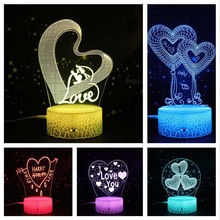 爱情主题3D小夜灯创意3C新奇特爱心形情人节日led礼品台灯氛围灯