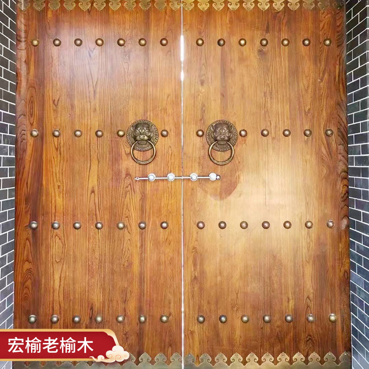 老榆木复古做旧木门风化纹理板材门家庭民宿复古双开门四合院大门