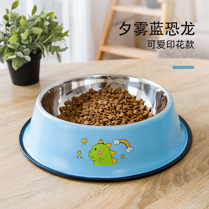 Dog Stainless Steel Printing Single Bowl Dog/Cat Bowl Small and Medium-Sized Dogs Food Basin Cat Rice Basin Drinking Bowl Pet Supplies