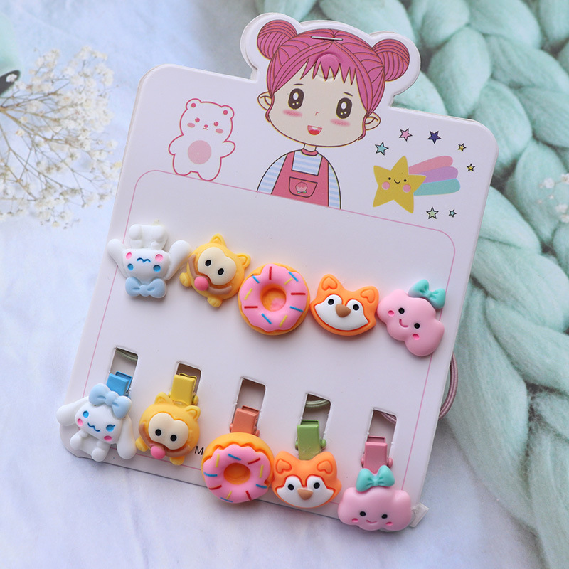 Children's Cartoon Animal Barrettes Hair Rope Set Little Girl's Broken Hair Hair Clip Side Clip Baby Does Not Hurt Hair Cute BB Clip