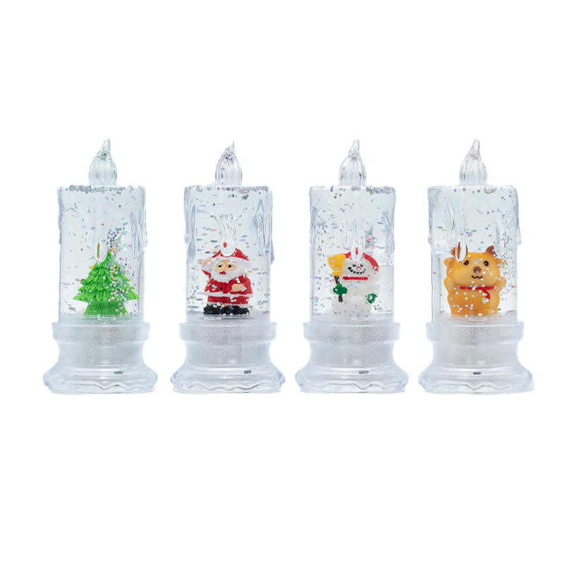 Christmas Water Injection Transparent Tears Simulation Led Electronic Candle Santa Claus Snowman Snow Snowflake Small Night Lamp