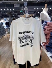 BM风美式复古西部牛仔Cowboys赛马印花短袖上衣bm宽松圆领t恤女潮