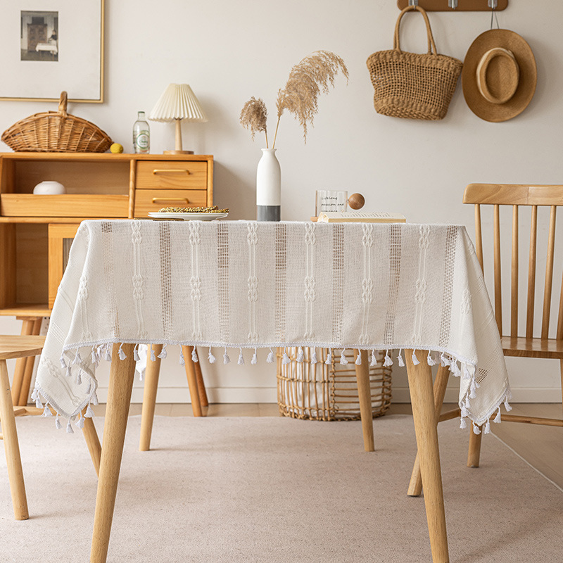 Home Small Fresh Dining Table Tablecloth New Ins Style Jacquard Ribbon Tassel Table Cloth B & B Fabrics Tablecloth Wholesale