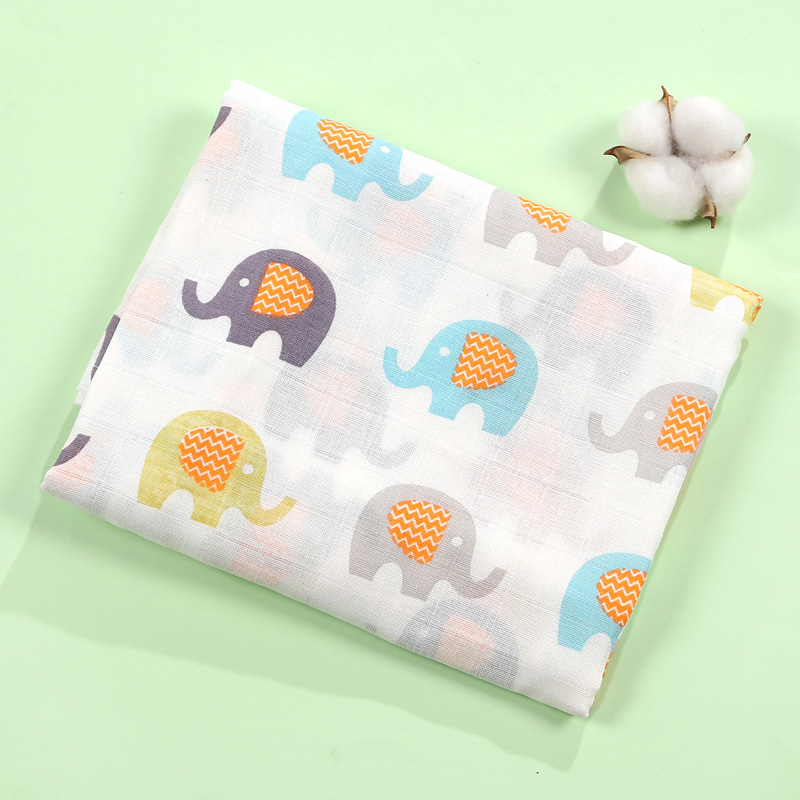 Musli Double-Layer Plaid Gauze Scarf Baby's Bath Towel Soft Cartoon Printed Baby Swaddle Stroller Towel