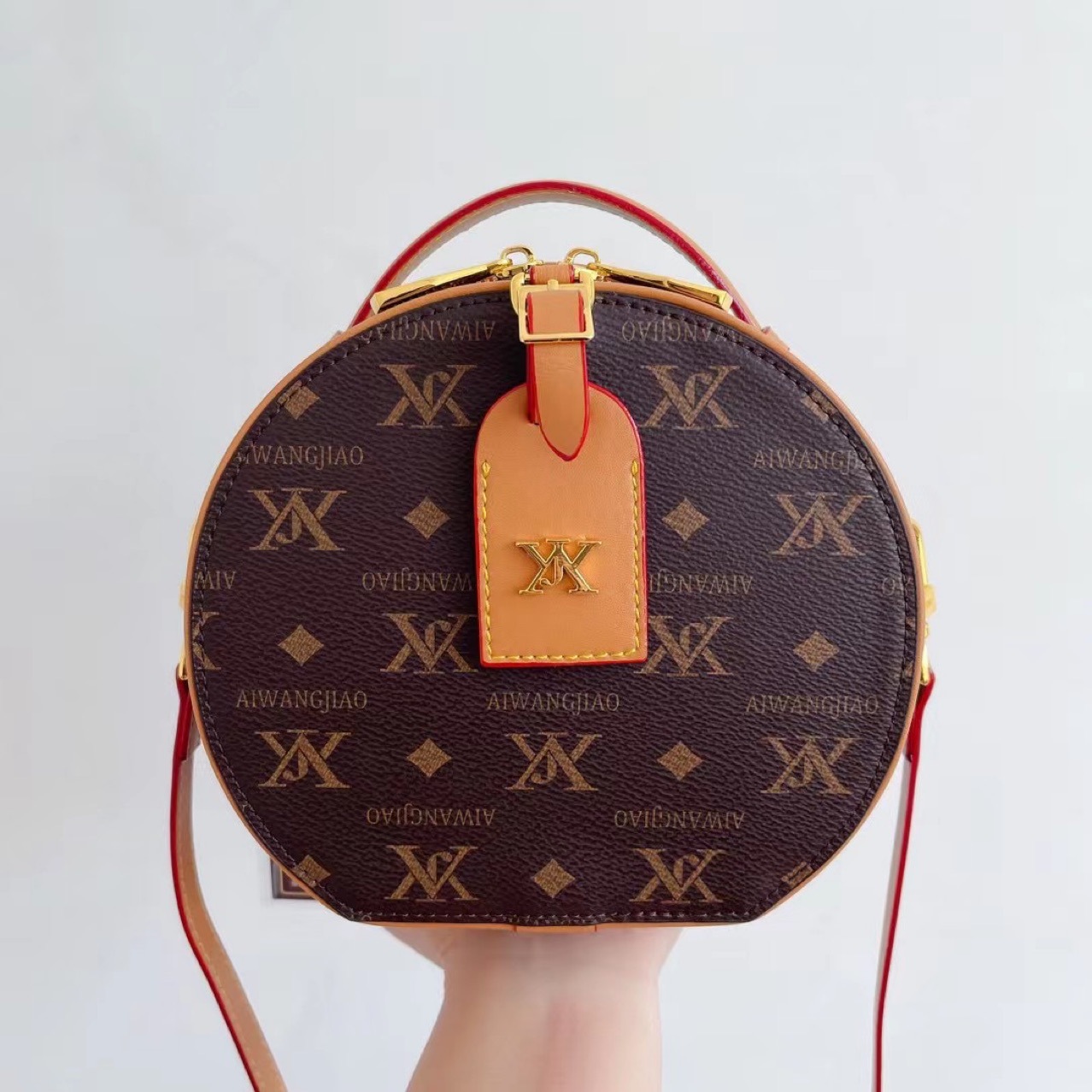 包包女2022新款老花圆饼包变色皮时尚百搭单肩斜挎苹果包小圆包