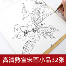 工笔画底稿素材宋画小品32幅学者线描稿实物熟宣可直接上色