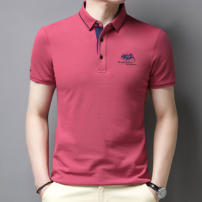 Men's Elbow-Sleeved Top Summer New Polo Collar Embroidered Polo Fashion Solid Color Middle-Aged and Young Men's Short-Sleeved Top T-shirt Men's