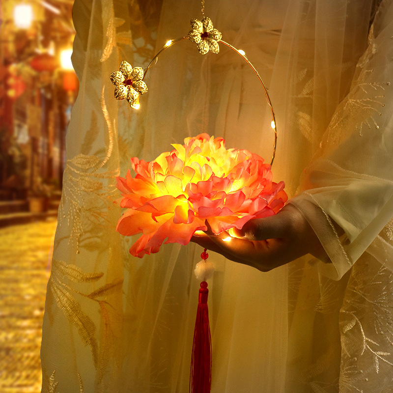 元宵节花灯古风灯笼diy材料包发光莲花灯汉服荷花灯装饰彩灯挂件