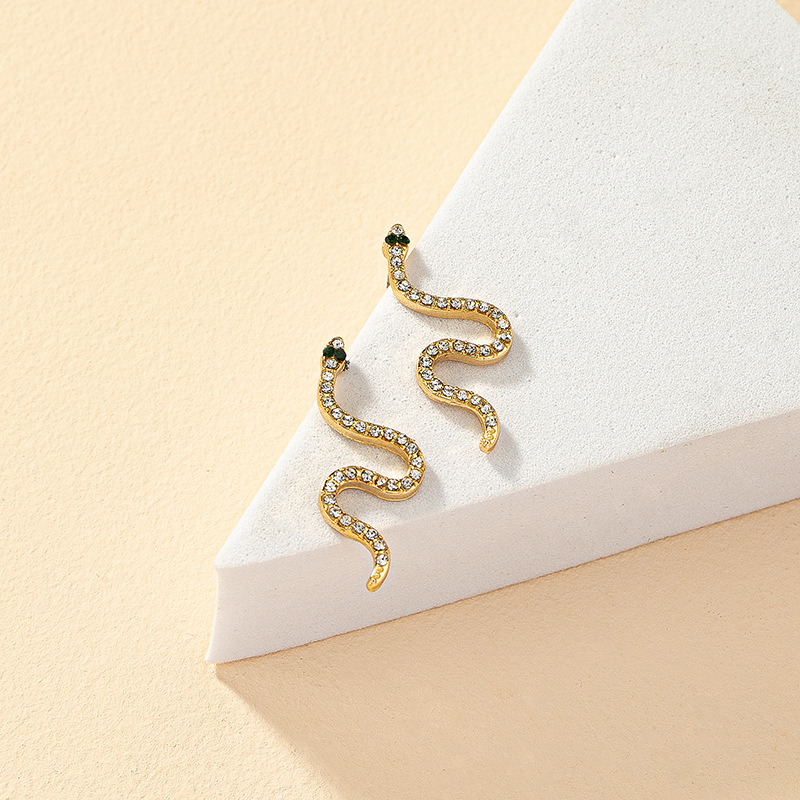 法式复古个性设计感镶钻生肖蛇耳环女韩版中古风潮流时尚街拍耳钉