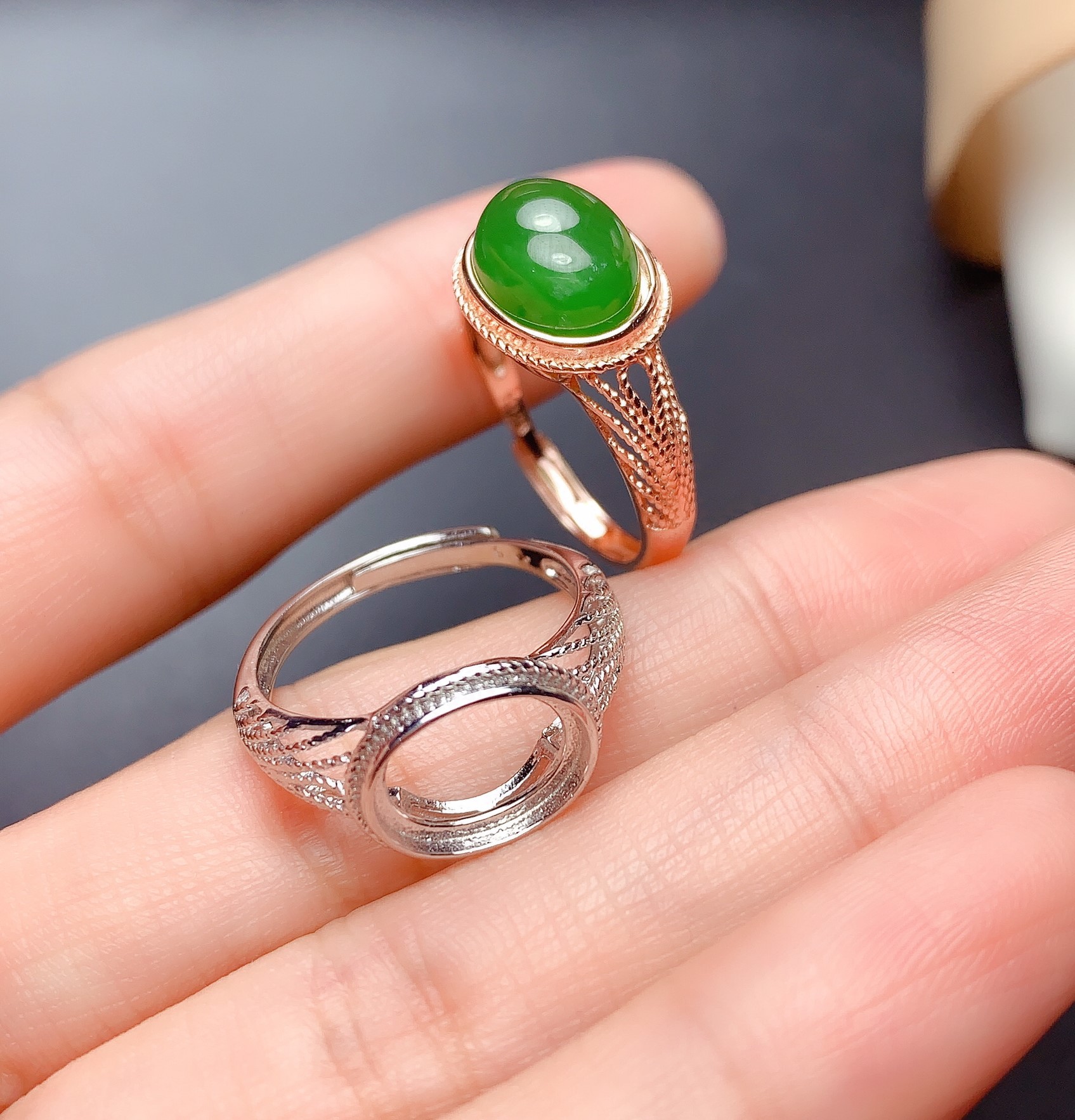 大气包镶款 s925银镀白金玫瑰金戒指 空托 椭圆 6*8/7*9/8*10mm