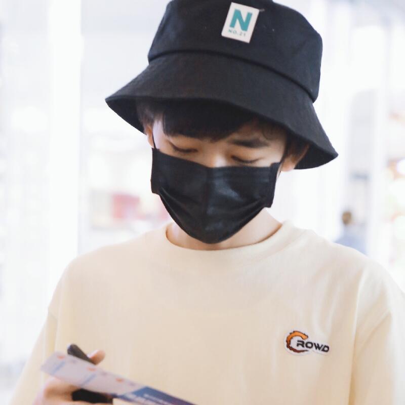 宋亚轩同款帽子男百搭清新no21字母n黑色盆帽时代少年团渔夫帽女