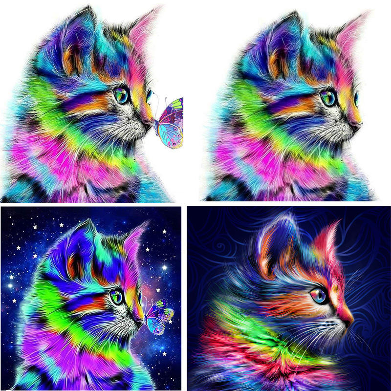 5d钻石画彩色猫diy钻石画亚马逊货源砖石画满钻新款钻石装饰画