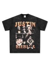 贾斯汀比伯Justin Bieber印花嘻哈街头长袖短袖T恤复古水洗做旧