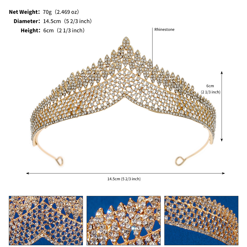 Bridal Hair Accessories Wedding Dress Headdress Egyptian Retro Style Simple All-Match Ins Full Diamond Crown Noble Crown