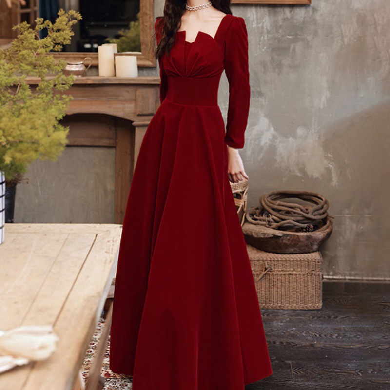 2021新款酒红色敬酒服新娘秋季结婚订婚回晚礼服裙平时可穿气质