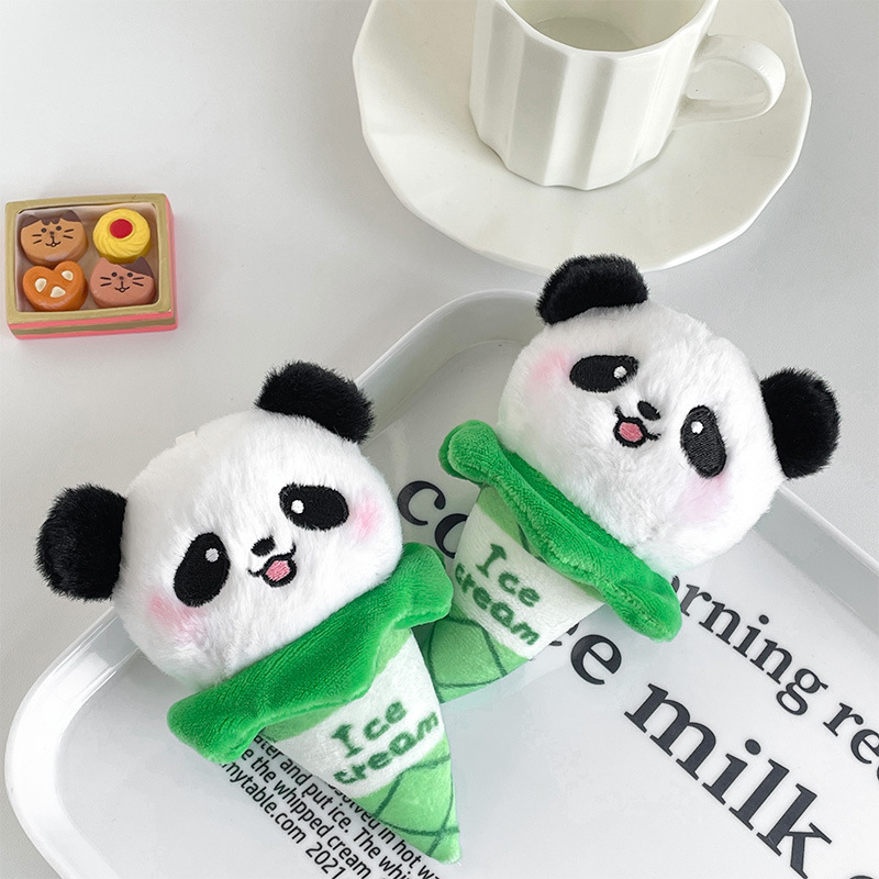 超萌夏日冰淇淋熊猫挂件可爱熊猫头甜品系列钥匙扣公仔毛绒玩具