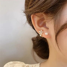 韩版时尚简约气质珍珠花朵锆石穿刺女士耳钉耳环跨境外贸货源批发