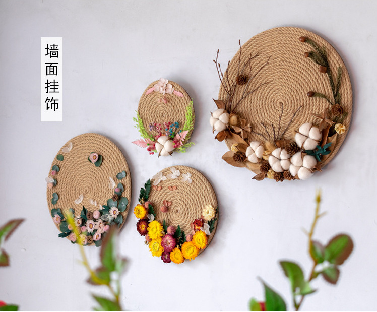 幼儿园墙面装饰壁饰森系麻绳麻布圆盘环创手工制作材料作品壁挂盘