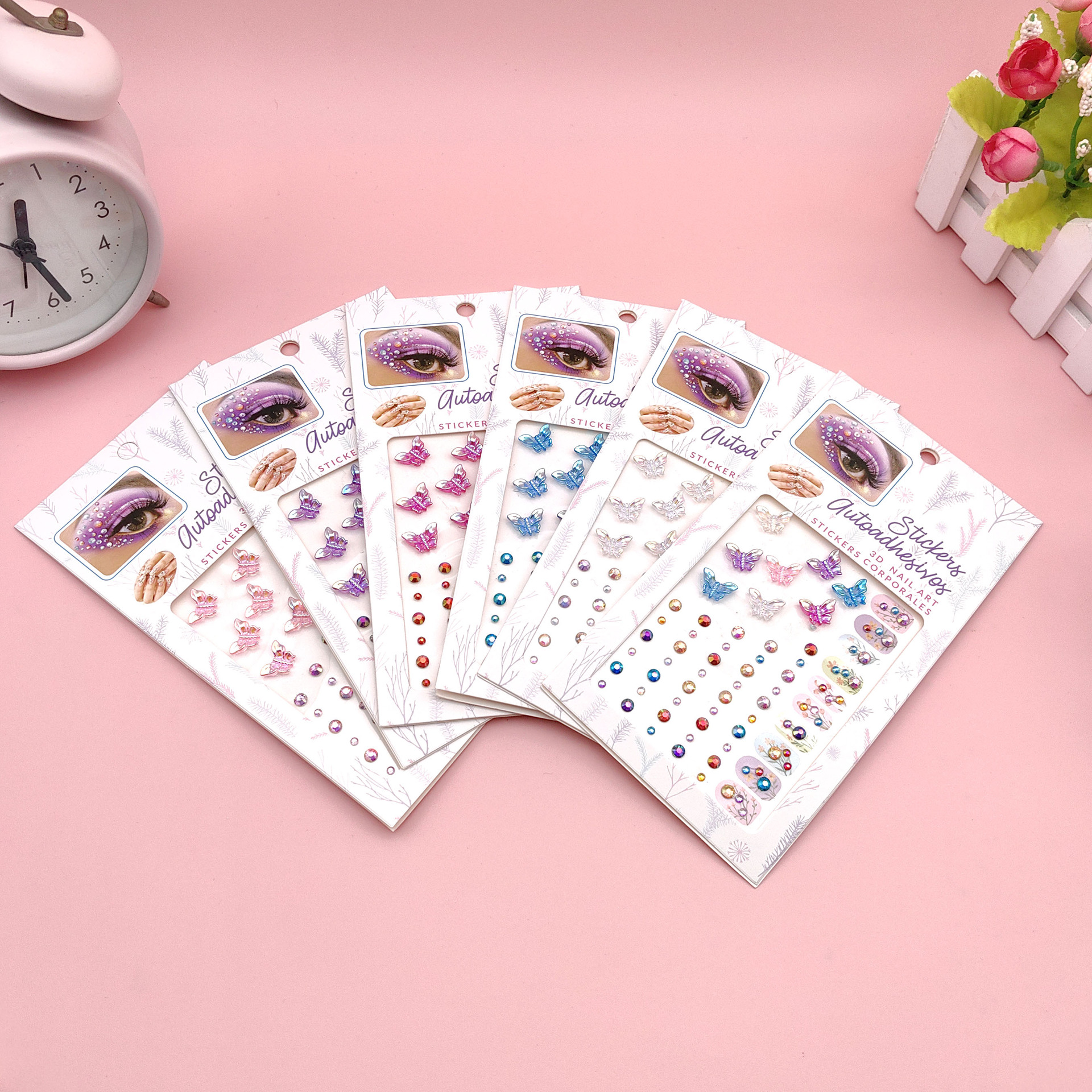 Butterfly Diamond Eye Makeup Stickers Eye Diamond Nail Stickers Facial Decoration Pearl Eye Makeup Jewelry Children Stage Rhinestone Stickers