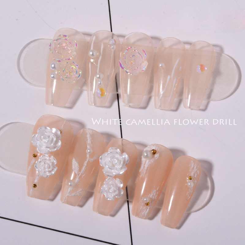 Internet Celebrity Camellia Nail Ornament Wholesale Ice Transparent Aurora Resin Nail Decorative Sticker Magic Color Three-Dimensional DIY Flower