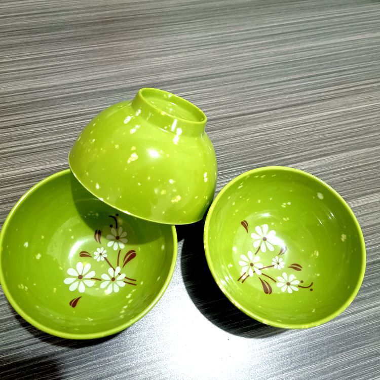 加厚密胺面碗仿瓷碗仿玉色印花碗绿色快餐饭碗家庭小饭碗1元百货