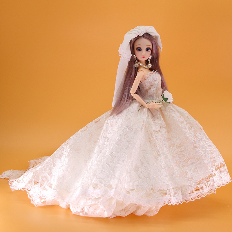 美美30厘米洋娃娃换装婚纱拖尾巴齐地玩具衣服儿童玩女孩婚庆送礼