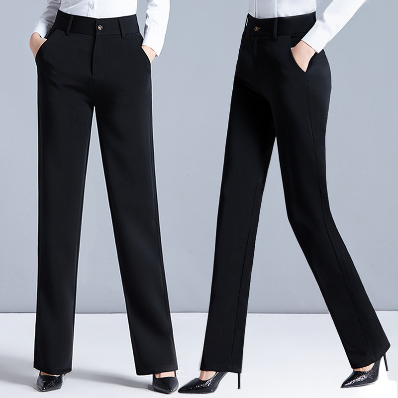 西裤女职业秋季新款高腰西装裤黑色工装直筒长裤子大码