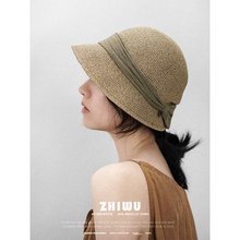 轻法式赫本风优雅复古草帽女高级感夏季海边防晒度假遮阳帽可折叠