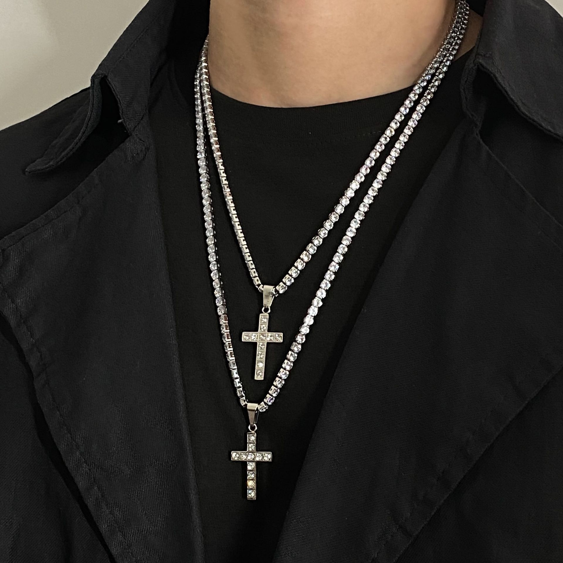马思唯镶钻锆石十字架颈链欧美男女潮流毛衣链个性嘻哈项链-阿里巴巴