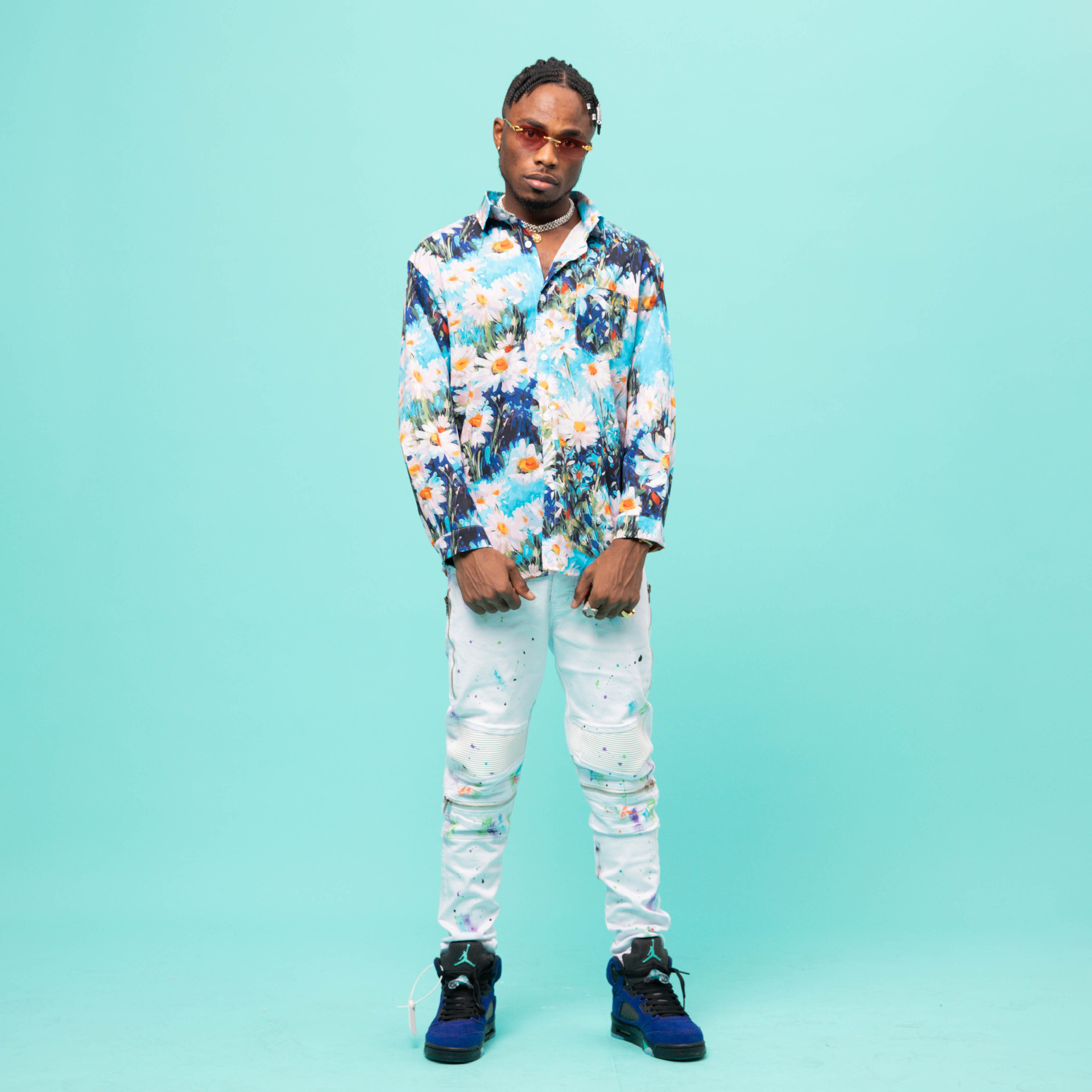 amiri高街潮流牛仔裤泼墨拼皮拉链设计休闲修身显瘦小脚裤时尚男