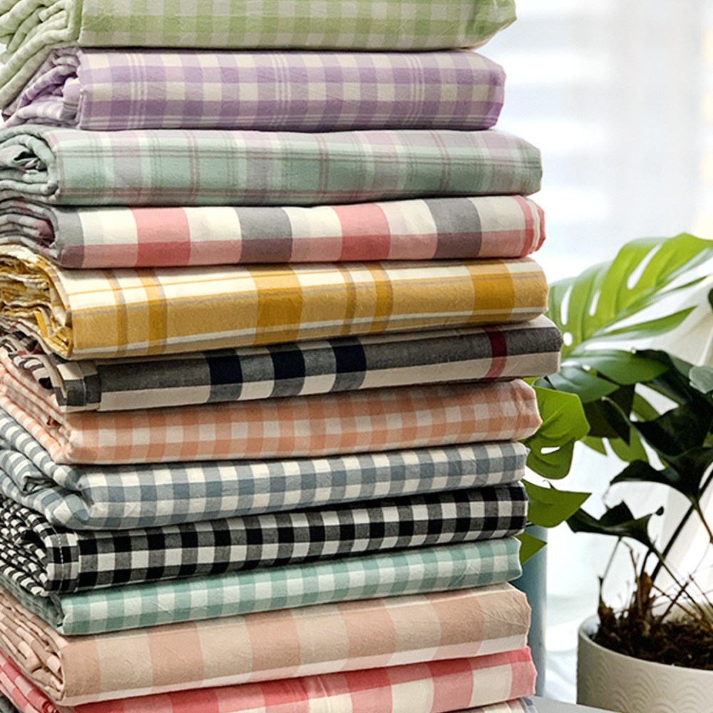 包邮无印色织水洗棉布头格子纯棉布料枕套靠垫床单被罩布-阿里巴巴