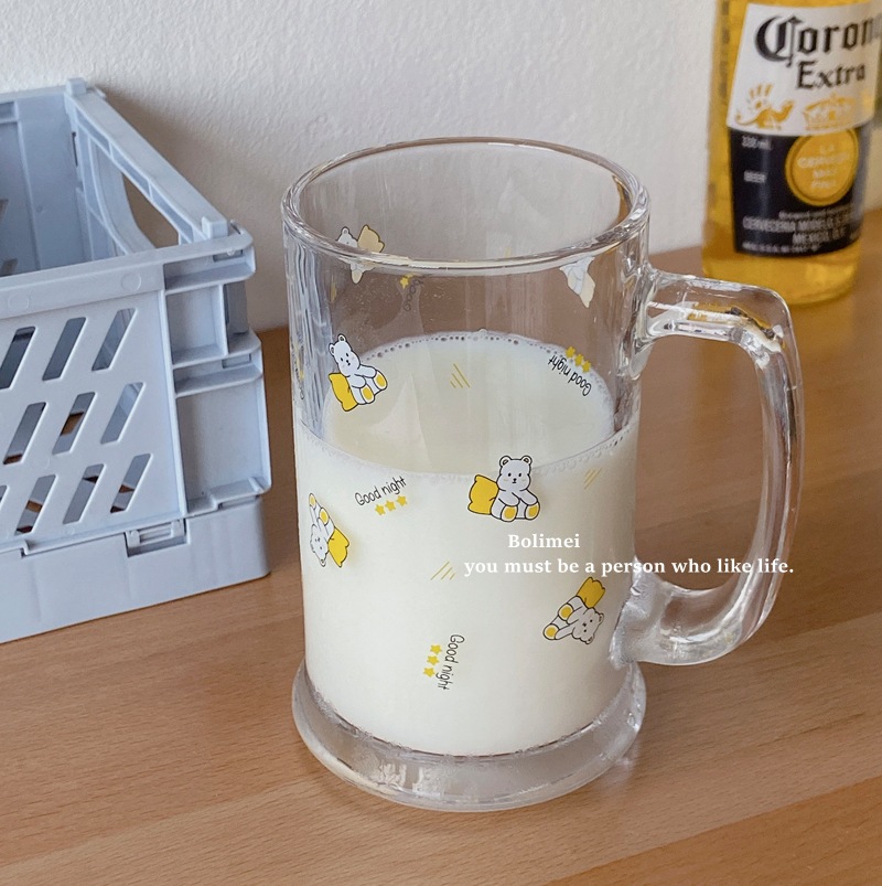 Korean Ins Style Bear Glass Household Large Capacity Milk Tea Cup Cold Extraction Coffee Cup Cool Drinks Cup Beer Steins