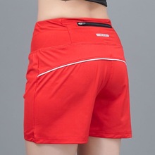 新款速干短裤女夏季马拉松跑步健身瑜伽运动高腰拉链口袋三分热裤