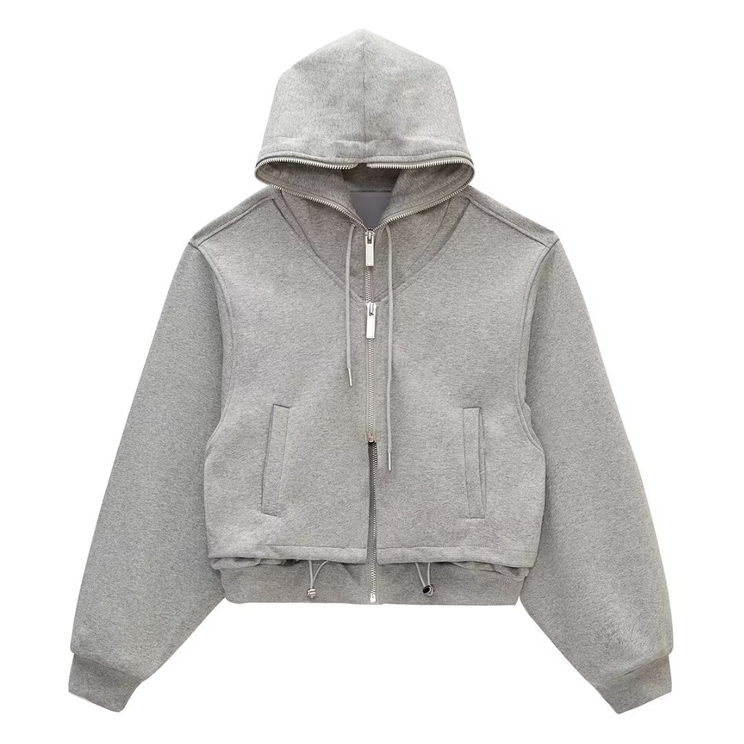 暗黑风灰色情侣卫衣套装男潮牌秋休闲宽松连帽卫衣外套高级感