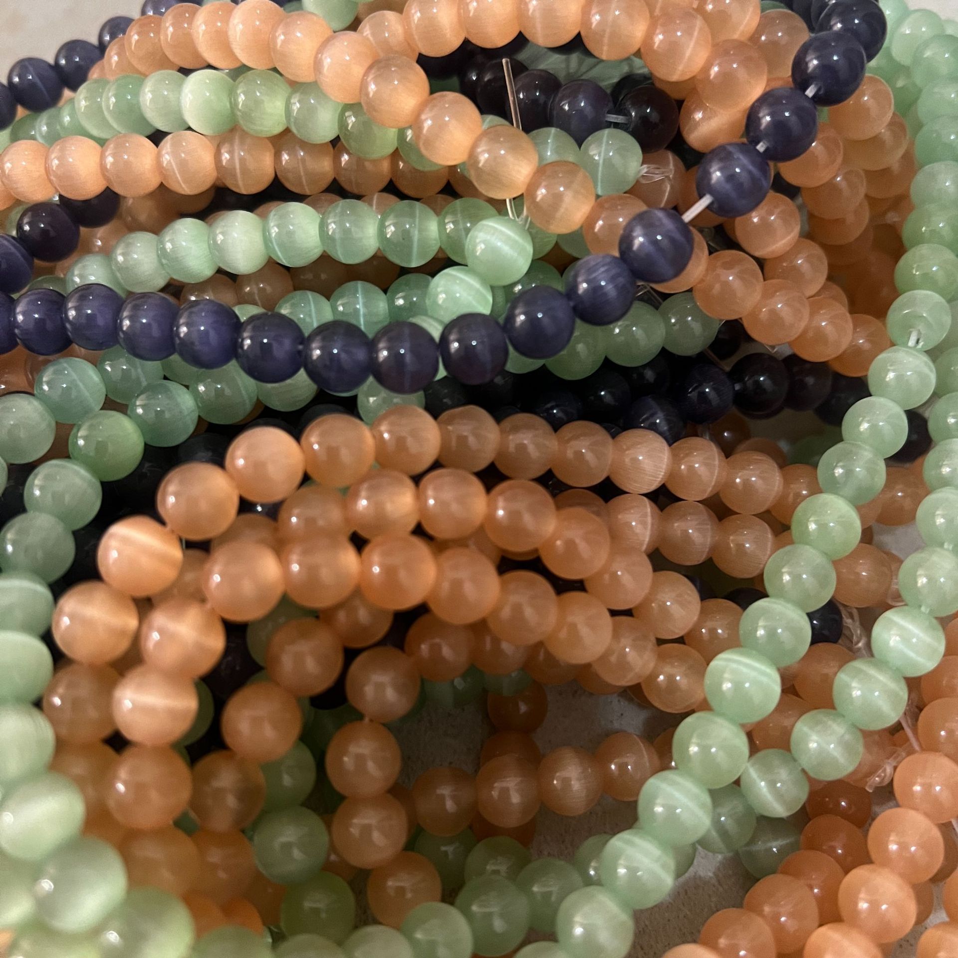 猫眼石diy配件彩色天然猫眼石黄金米数猫眼石8mmdiy串珠项链手链