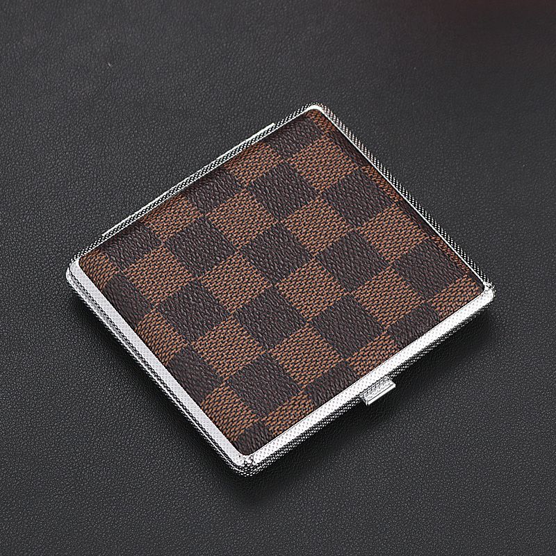 Leather Pattern Cigarette Case Men's Boutique Portable 20 PCs Metal Sticker Leather Cigarette Case Cigarette Holder Factory Direct Sales Smoking Set Wholesale