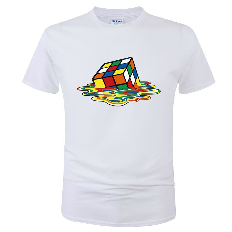 Multi-Color Rubik's Cube Solid Color T-shirt Summer Men's Short Sleeve Large Size 3D Printing Interesting Men's Wish Factory Supply
