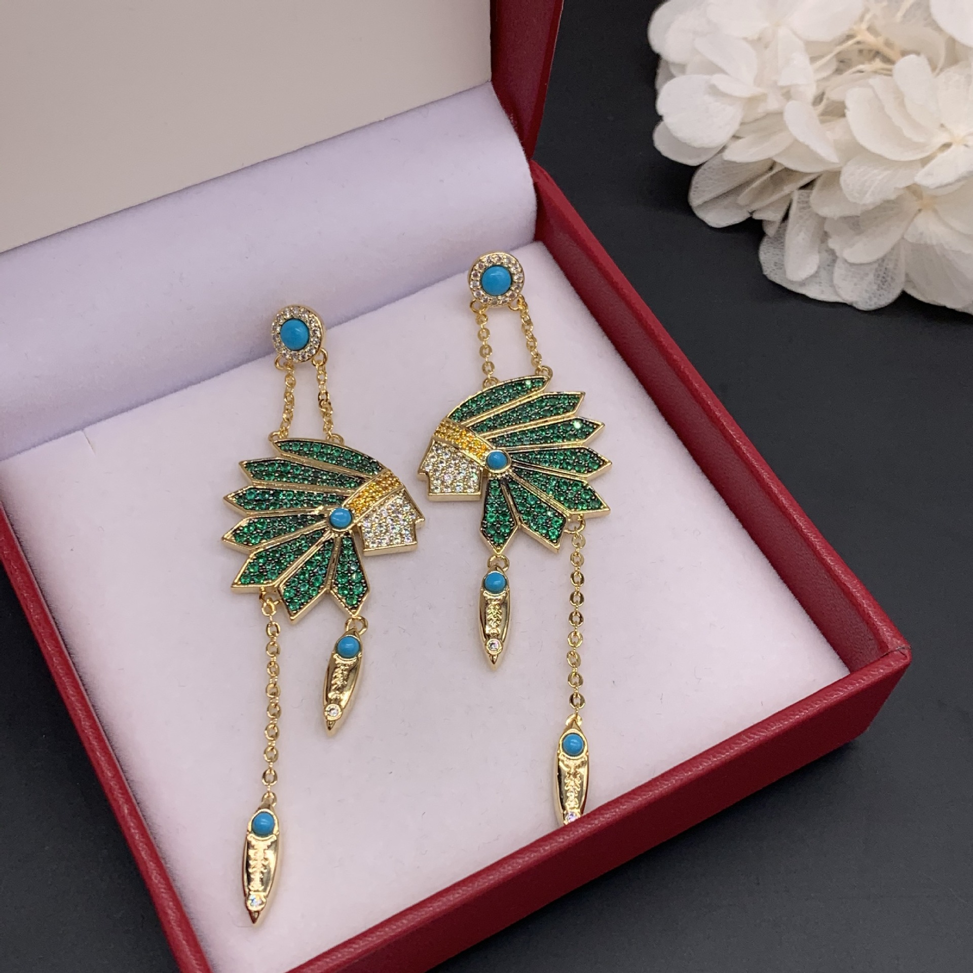 欧美小众神秘印第安人耳饰蓝松石镶彩钻重工耳环耳钉银针时尚潮女