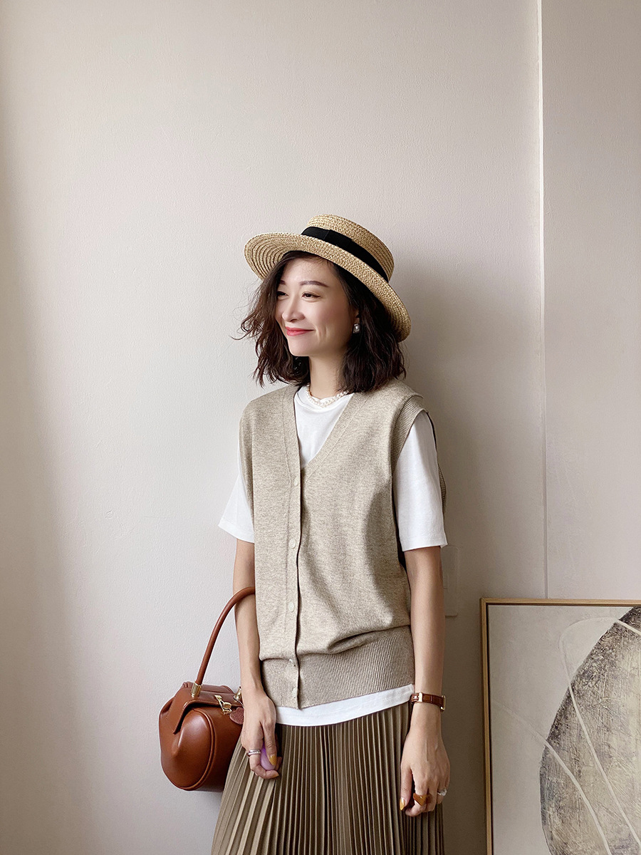 浮朵 简约可叠穿内搭2022春季棉针织马甲开衫显瘦v领背心女ins