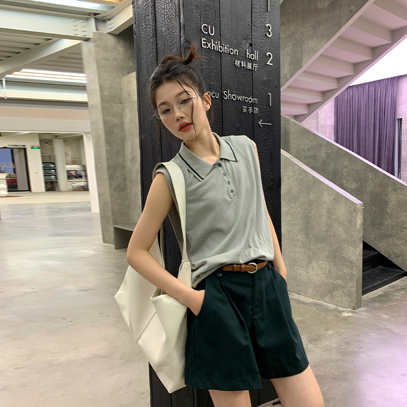 neihe内赫2024夏季新款学院风撞色条无袖毛织针织衫上衣女250663