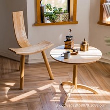 白蜡木实木圆桌椅咖啡桌餐桌北欧客厅沙发边几角几阳台圆形茶几