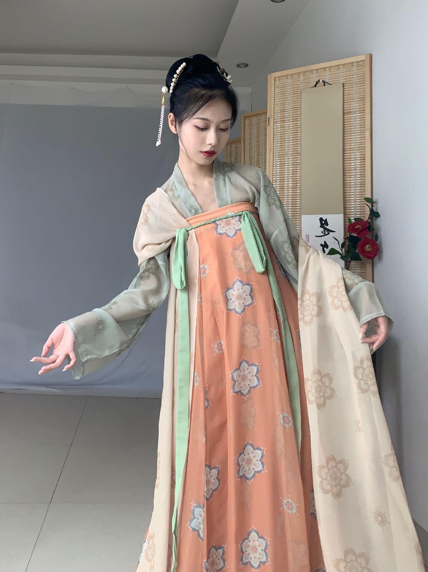 映春涧原创汉服女遇桉复原款唐风齐胸一片式破裙襦裙唐制对襟夏季